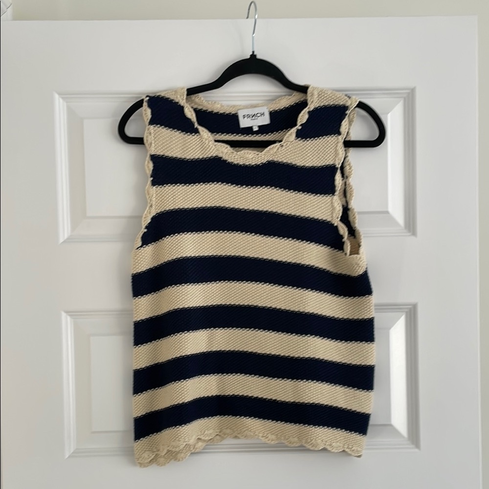 Women's Navy and Cream Striped Top